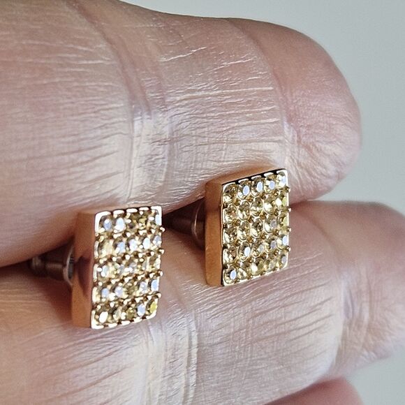 *Sale* Fossil Rose Gold Tone Square Earrings With Clear Rhinestone Accents - Picture 3 of 12